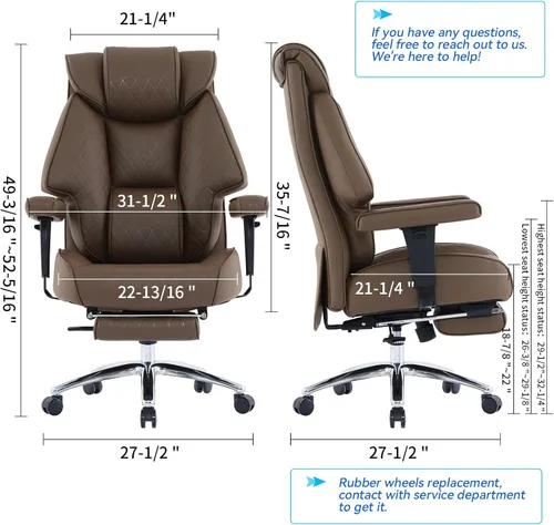 Miniatura 2 de EXCEBET Silla de oficina grande y alta con reposapiés, silla de oficina ejecutiva de piel sintética con respaldo alto 400lbs, sillas ergonómicas