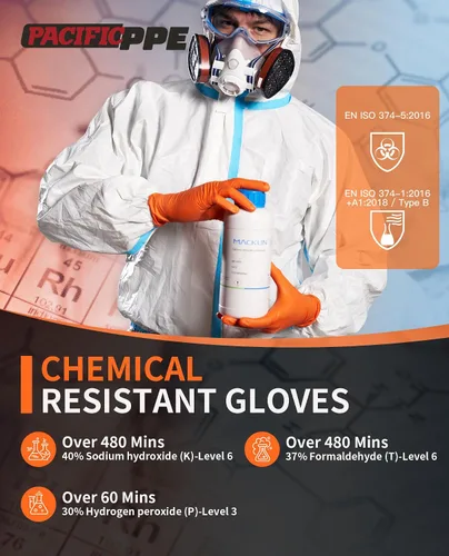 Miniatura 3 de PACIFIC PPE Guantes de nitrilo resistentes de 8 mil, resistentes a productos químicos, guantes desechables industriales con textura de diamante