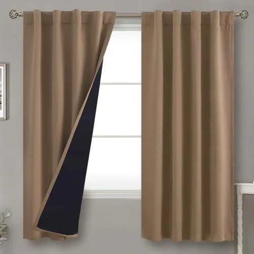 Miniatura 190 de BGment Cortinas 100% opacas beige de 63 pulgadas de largo con forro aislante térmico, bolsillo para varilla y lengüeta trasera de doble capa