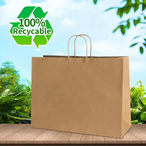 Miniatura 4 de bagmad Paquete de 50 bolsas grandes de papel kraft de 16 x 6 x 12 pulgadas, color marrón natural liso con asas, a granel para compras, bodas
