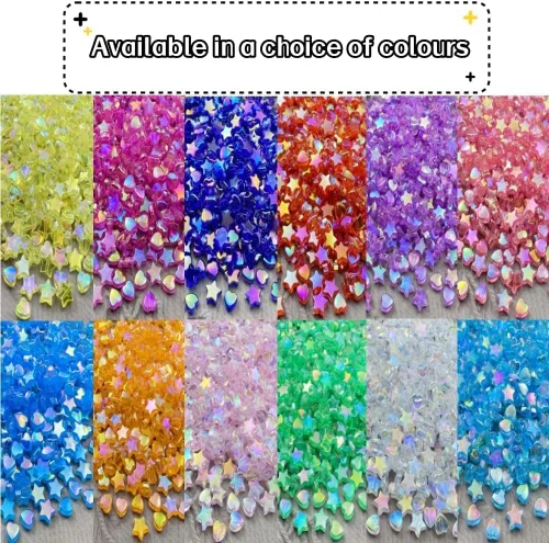 Miniatura 6 de 350 cuentas acrílicas de corazón y estrella, corazones de 0.394 pulgadas, estrellas de 0.394 pulgadas, espaciadores para pulseras, collares, aretes