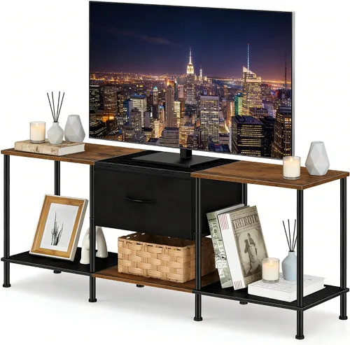 Miniatura 7 de Vrisa Soporte de TV para TV de 50/55 pulgadas con almacenamiento abierto con cajón de tela, organización de almacenamiento, soportes de TV para sala