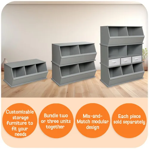 Miniatura 3 de Badger Basket Organizador apilable de almacenamiento de juguetes de tres cubos - gris