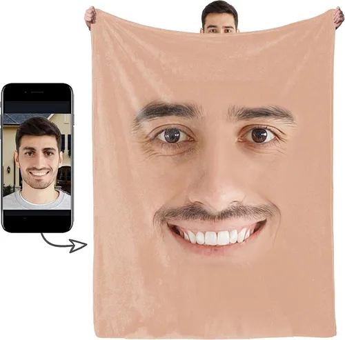 Manta personalizada con foto de cara, manta personalizada con características faciales, manta graciosa para sofá, cama, sofá cálida y acogedora para