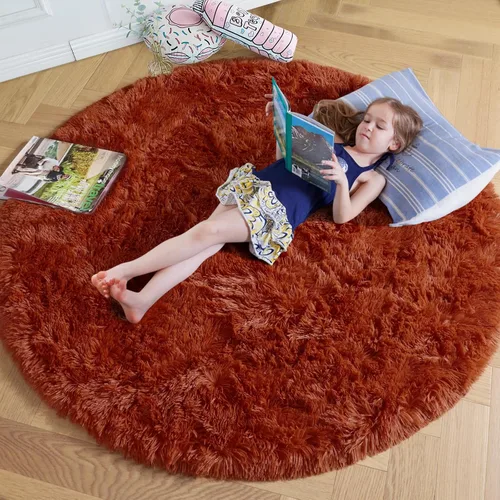 Miniatura 77 de Amdrebio Alfombra Redonda Azul Marino Oscuro de 4 Pies para Habitación de Niños Dormitorio, Alfombras de Área Circulares de Felpa Shag Esponjosa