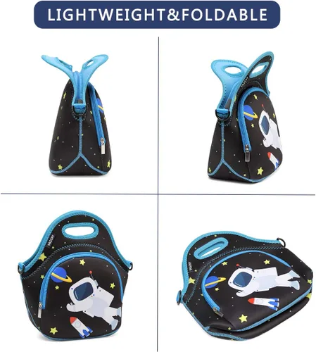 Miniatura 4 de VASCHY Bolsa de almuerzo para niños, bolsa de almuerzo ligera de neopreno aislada para niños, escuela, guardería, jardín de infantes, astronauta