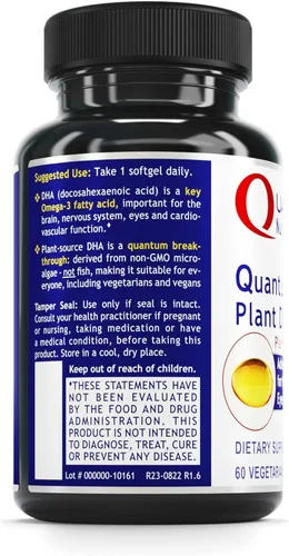 Miniatura 3 de Quantum Nutrition Labs Plant DHA Suplemento para mujeres y hombres, DHA vegano sin OMG con ácidos grasos Omega 3, a base de algas, adecuado