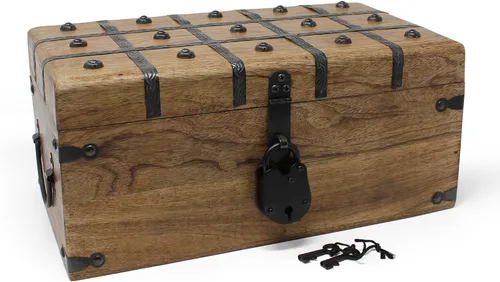 Miniatura 10 de Nautical Cove - Cofre del tesoro de madera con cerradura de hierro antigua y llave de esqueleto (XS, 5 x 3 x 2) - Almacenamiento y decoración