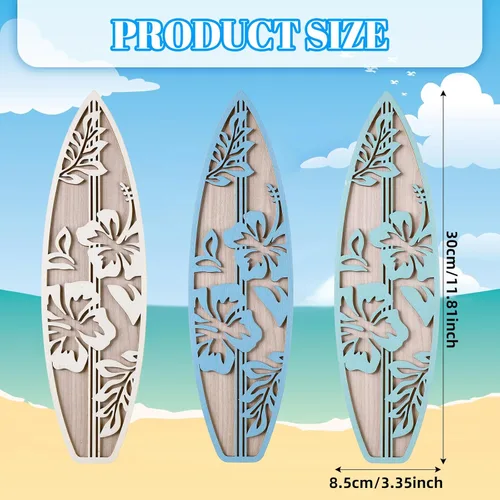Miniatura 2 de RattanView 3 piezas de decoración de tabla de surf para dormitorio, decoración de pared de playa de madera, tabla de surf de madera de verano