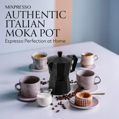 Miniatura 9 de Mixpresso Cafetera Moka Cubana Negra de 3 Tazas, Cafetera Moka para Gas, Estufa Eléctrica, Cafetera Italiana Clásica, Cafetera Espresso para Estufa