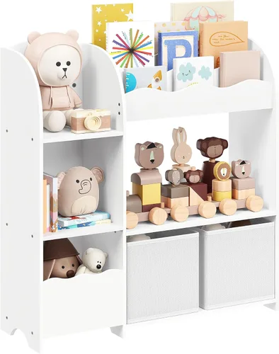 SONGMICS Organizador de juguetes y libros para niños, estantería y almacenamiento de juguetes, organizador de almacenamiento con 2 cajas de Blanco
