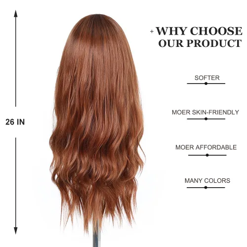 Miniatura 4 de Esmee Pelucas largas de color castaño rojizo ombré para mujer, peluca de cabello sintético ondulado y rizado natural para uso diario, fiestas