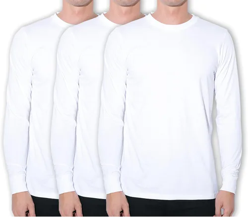 Miniatura 3 de Andrew Scott Paquete de 3 camisas de algodón de primera calidad con capa base superior de manga larga y cuello redondo para hombre