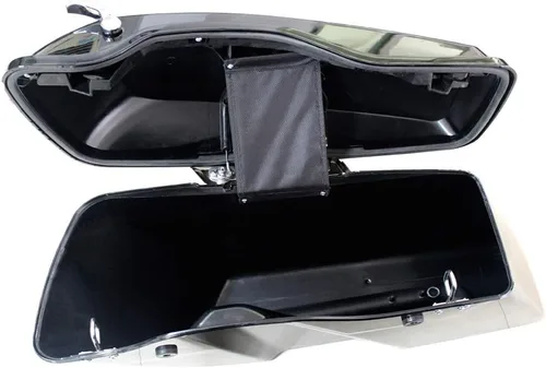 Miniatura 4 de Alforjas rígidas de color negro brillante con herrajes para modelos Harley Touring FLT, FLHT, FLHTCU, FLHRC, Road King, Road Glide, Street Glide