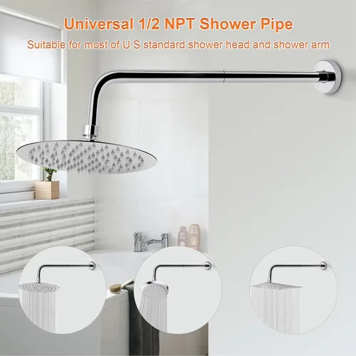 Miniatura 4 de Brazo de ducha HarJue con brida y cinta de teflón, brazo de extensión de tubo de ducha montado en la pared de acero inoxidable 304 para cabezal