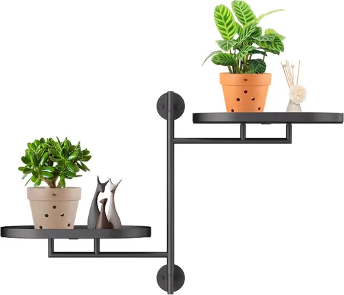 Estantes giratorios de ventana para múltiples plantas en interiores, soporte de esquina de metal de 2 niveles negro soporte flotante para pared,