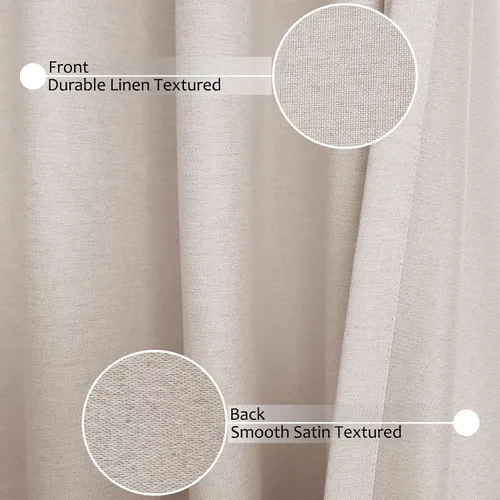 Miniatura 6 de Frelement Cortinas opacas de lino natural, paneles de cortinas con bolsillo para barra y pestaña trasera, para sala de estar, cortinas