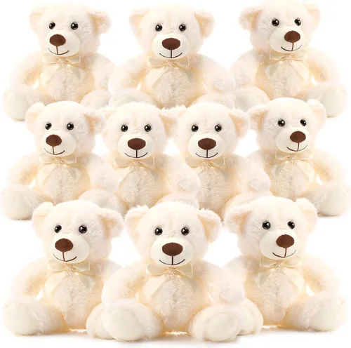 Skylety 10 piezas de osos de peluche a granel, juguetes de peluche de 10 a 14 pulgadas, recuerdos de fiesta de cumpleaños (beige)