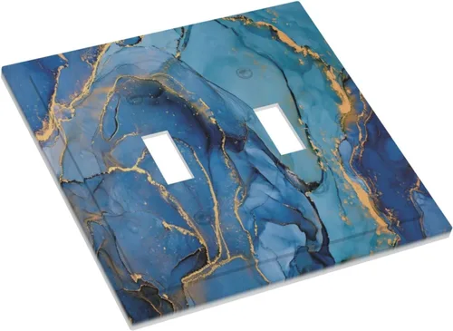 Miniatura 3 de Placa frontal decorativa de mármol azul de 2 cuadrillas para interruptor de luz de doble palanca, placa frontal decorativa de tinta de acuarela