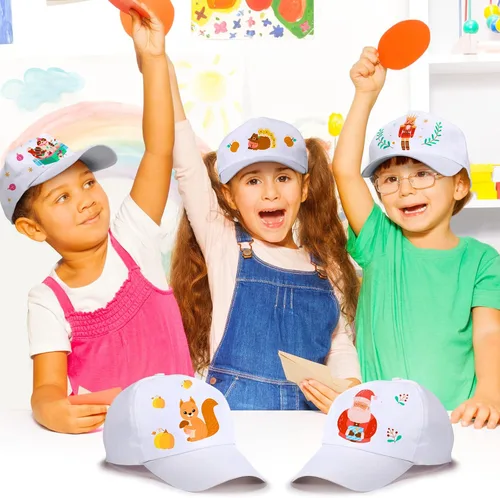 Miniatura 5 de 30 gorras de béisbol blancas para niños, gorras de béisbol en blanco con correa trasera ajustable, sombrero de sol para pintura de bricolaje