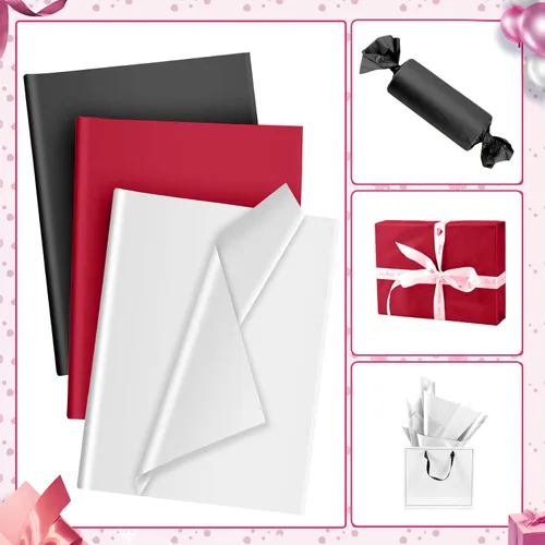 Miniatura 5 de 30 hojas de papel de seda negro, blanco y rojo para bolsas de regalo, papel de seda a granel para decoración de bodas, cumpleaños, proyectos