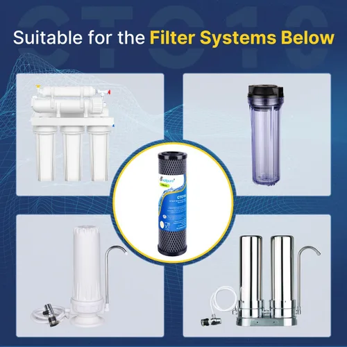 Miniatura 7 de EXCELPURE Cartucho de filtro de agua de carbono CTO de 1 micrón de 10 x 2.5 pulgadas para toda la casa para sistema de encimera del hogar, Dupont