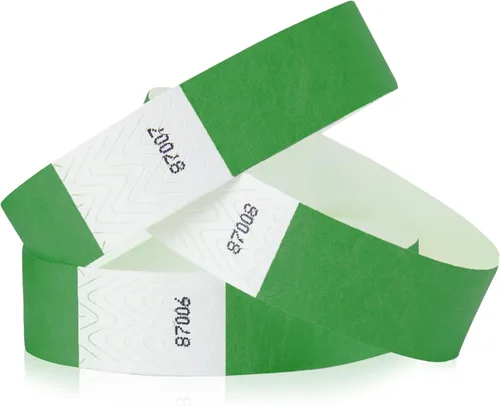 Miniatura 18 de 500 pulseras Tyvek verde neón para eventos, diseño a prueba de manipulaciones y color fluorescente que evitan la reutilización, pulseras de grado