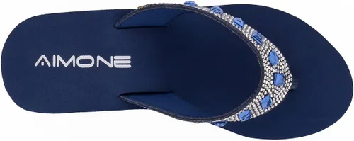 Miniatura 4 de AIMONE -Larissa - Sandalias de cuña para mujer, color azul marino, con diamantes de imitación, para playa, boda
