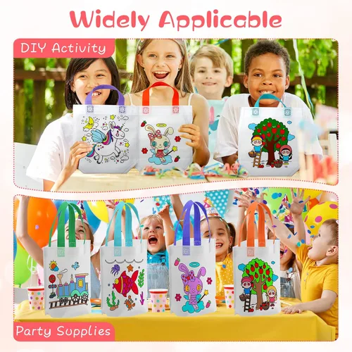 Miniatura 3 de BBTO 100 bolsas de regalo para colorear con dibujos animados, reutilizables, para fiesta, pintura, no tejidas, para niños, fiesta de cumpleaños