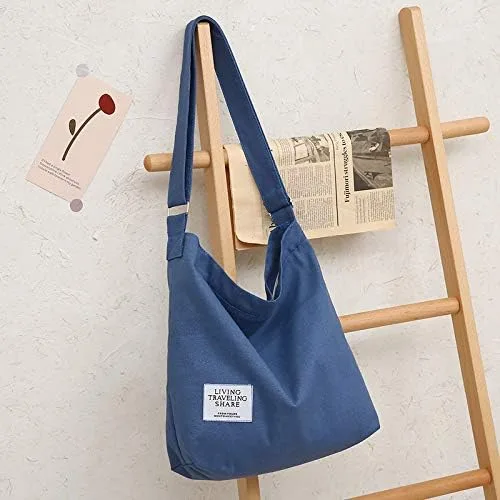Miniatura 2 de Covelin - Bolsa de hombro informal de lona para mujer, estilo bohemio y retro, bolsa de mano, bolso cruzado, tamaño grande