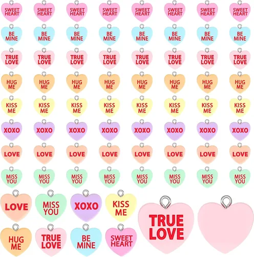 Miniatura 23 de Augshy 64 dijes para el día de la madre, cuentas de resina con forma de corazón, adorno de amor para mamá, colgante para manualidades, pulseras
