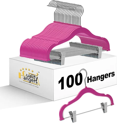 Miniatura 14 de Perchas de plástico de calidad para niños, no aterciopeladas, delgadas, compactas, con clips de metal, para faldas, pantalones, blusas, gancho Rosa