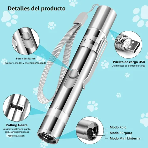 Miniatura 3 de Waputne Juguete para gatos de interior, juguetes recargables por USB con 7 patrones ajustables, juguetes interactivos de persecución para gatos