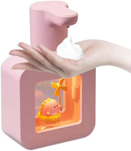 Dispensador de jabón automático lindo - Dispensador de jabón de manos sin contacto rosa para niños, impermeable de montaje en pared USB recargable,