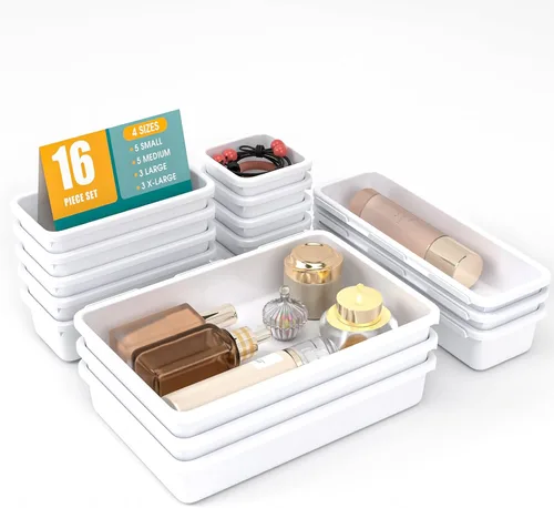 Miniatura 17 de Juego de 6 organizadores de cajones, organizador divisor de cajones de maquillaje de 3 tamaños con almohadillas antideslizantes, contenedores