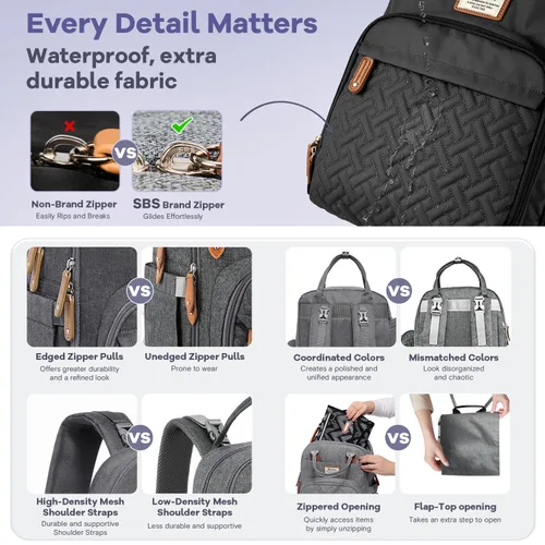 Miniatura 5 de RUVALINO - Mochila de pañales neutrales todo en uno para niños y niñas, mochila de viaje grande multifunción con cambiador portátil, correas