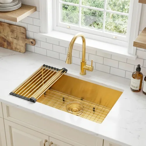 Miniatura 2 de Fregadero de cocina dorado, fregadero de cocina empotrado de 30 x 18 pulgadas, fregadero de acero inoxidable calibre 16 Oro