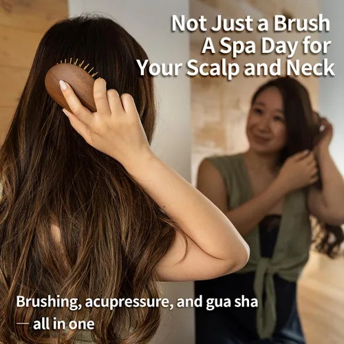 Miniatura 2 de Uffy Acubrusher - Cepillo de pelo Gua Sha chapado en oro de 24 quilates, masajeador ergonómico para el cuero cabelludo para la caspa