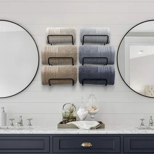 Miniatura 6 de Sorbus Toallero para pared de baño, 6 niveles para colgar toallas de baño, toallas de baño, ropa de cama, estantes negros para baño, spa, salón