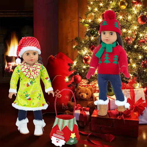 Miniatura 7 de UNICORN ELEMENT 2 juegos de ropa y accesorios para muñecas de Navidad de 18 pulgadas, disfraz de Papá Noel de Navidad, incluyendo vestido