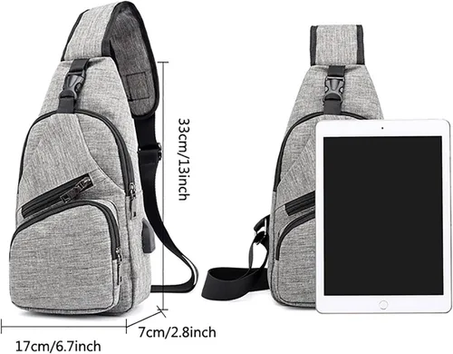 Miniatura 5 de Bolso bandolera para mujeres y hombres, mochila deportiva, bolsas de hombro, bolsa de viaje, senderismo, bolsa de pecho de moda con USB, C-gris