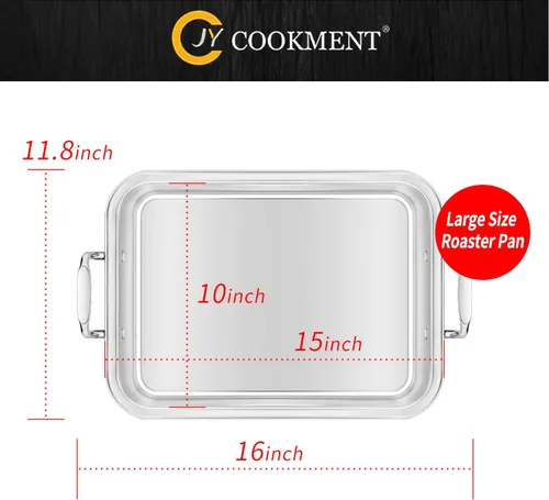 Miniatura 5 de Asador rectangular de acero inoxidable de 15 pulgadas con estante en forma de V y tostador de pavo, tostador rectangular para pavo, pollo, verduras