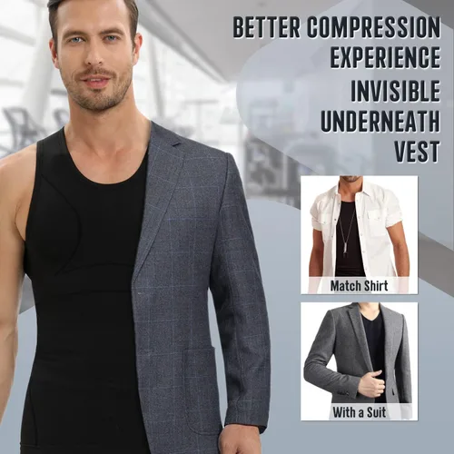 Miniatura 7 de PODFAN Camisa de compresión para hombre de ginecomastia, camiseta sin mangas adelgazante, chaleco moldeador de cuerpo para hombre, camisetas