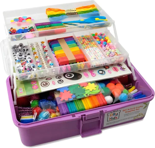 Olly Kids Juego de suministros de artes y manualidades, caja de manualidades de regalo de más de 1000 piezas para niños: suministros de manualidades