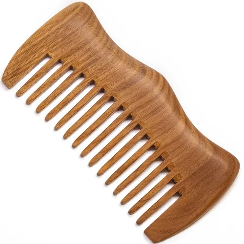 Miniatura 9 de Peine de madera, peine de madera de dientes anchos para mujeres, masaje y distribución de aceites para el cuero cabelludo, sándalo verde No