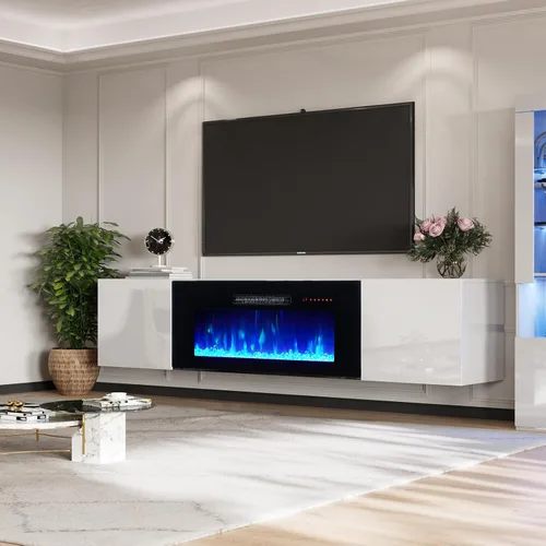 Miniatura 14 de AMERLIFE Soporte de TV Flotante con Chimenea Eléctrica de 36 Pulgadas, Centro de Entretenimiento de Chimenea Montado en la Pared con Acabado de Alto