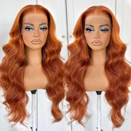 Miniatura 12 de #27 Peluca de encaje frontal rubia miel sin pegamento, onda corporal, pelucas de encaje frontal sintéticas prediseñadas, con línea de cabello #27