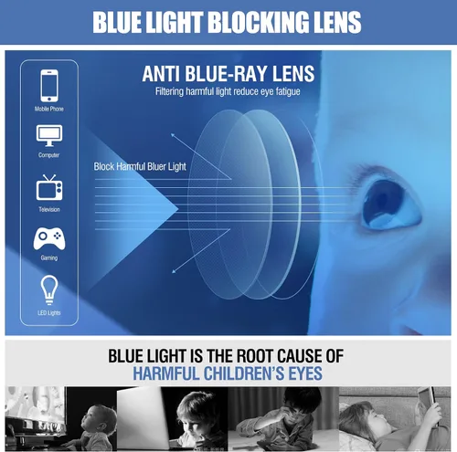 Miniatura 5 de DUCO K028 - Lentes de luz azul para niños y niñas, para juegos de computadora, antirrayos UV, para niños de 6 a 10 años Azul traslúcido