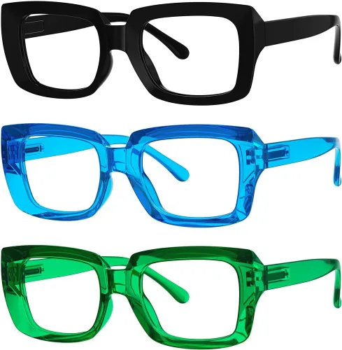 Miniatura 29 de Eyekepper Paquete de 4 lentes de lectura con bloqueo de luz azul, anteojos cuadrados de computadora de gran tamaño +0.00