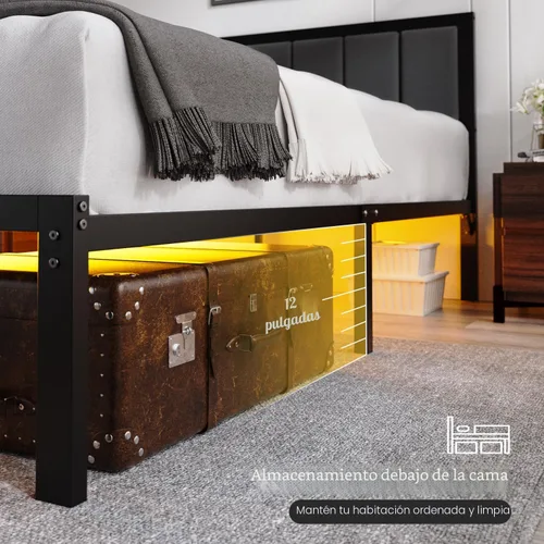 Miniatura 6 de OLEVS Marco de cama matrimonial con cabecero, plataforma de metal, tamaño completo con estación de carga USB y luces LED, no necesita somier